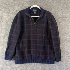 Lauren Ralph Lauren Pullover XL Navy Blue Plaid Mock Neck Sweatshirt Long Sleeve